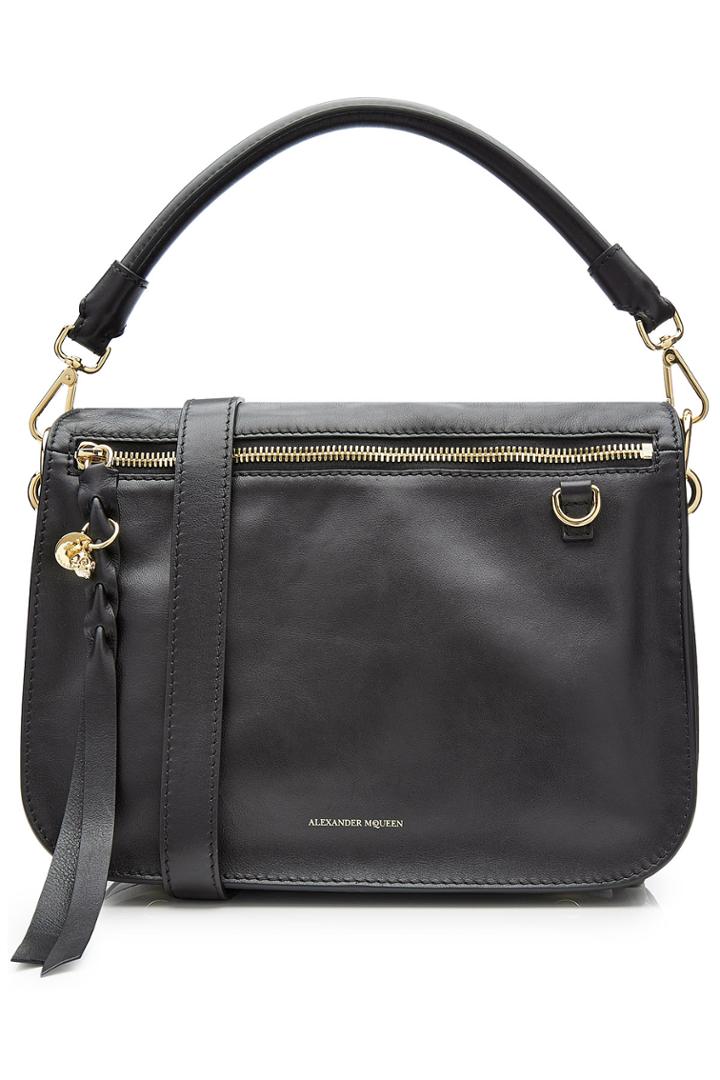 Alexander Mcqueen Alexander Mcqueen Leather Convertible Satchel With Skull - Black