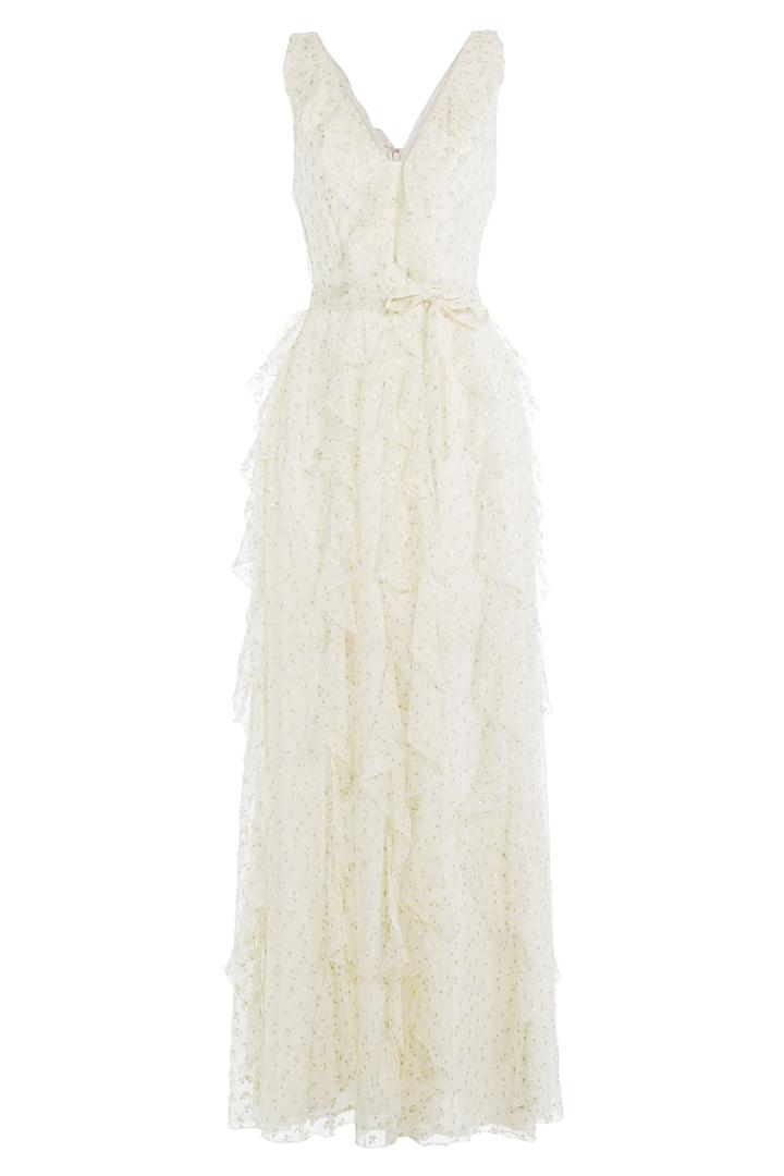 Valentino Valentino Silk Chiffon Floor Length Dress With Glitter - White