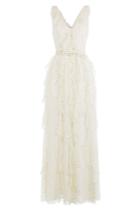 Valentino Valentino Silk Chiffon Floor Length Dress With Glitter - White