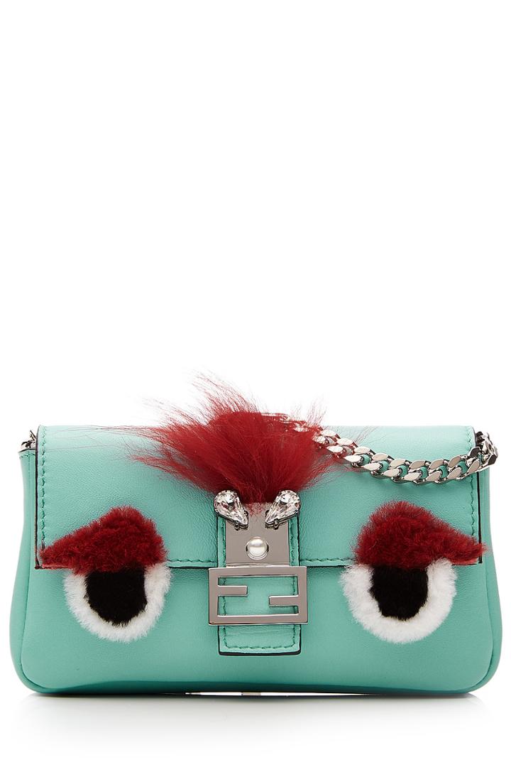 Fendi Fendi Micro Monster Leather Baguette Bag - Turquoise