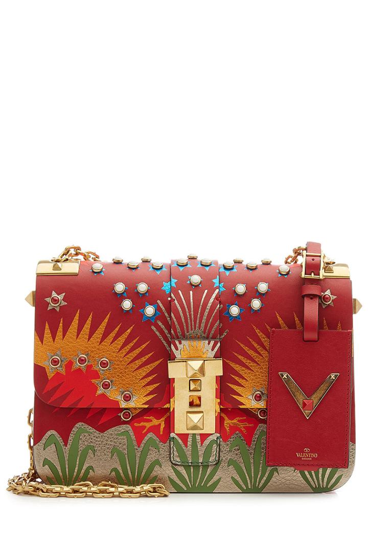 Valentino Valentino B Rockstud Embellished Leather Shoulder Bag - Red