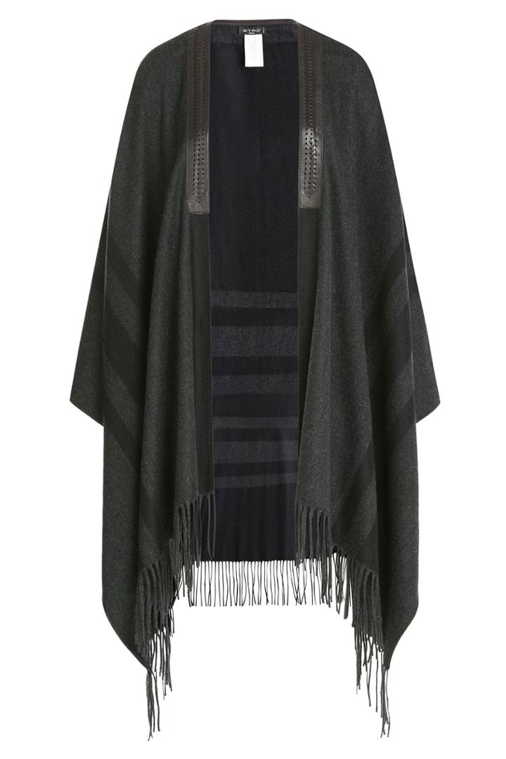 Etro Etro Printed Cashmere Cape With Leather - Grey