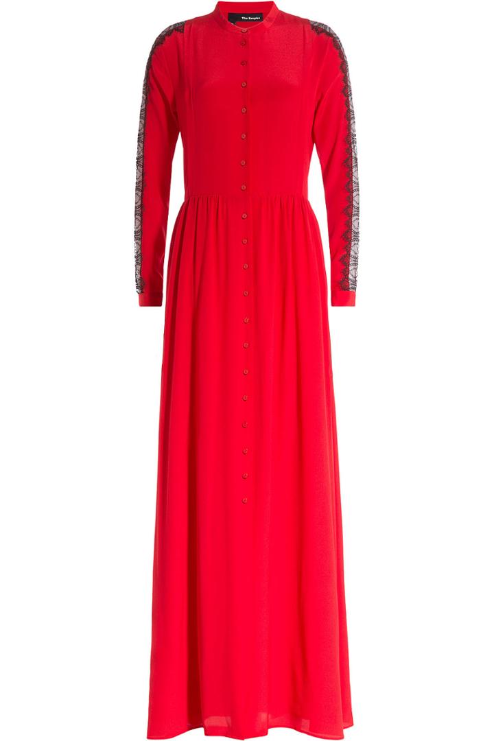The Kooples The Kooples Floor Length Silk Dress Wth Lace - Red