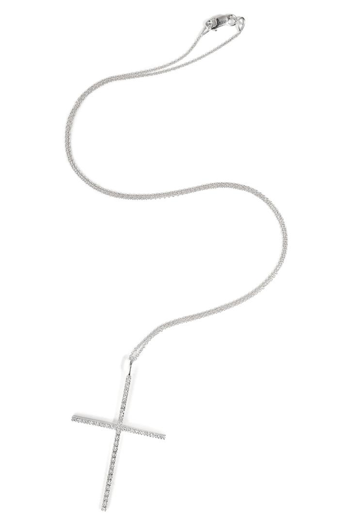 Ileana Makri Ileana Makri 18kt White Gold Cross Pendant Necklace With White Diamonds - Silver