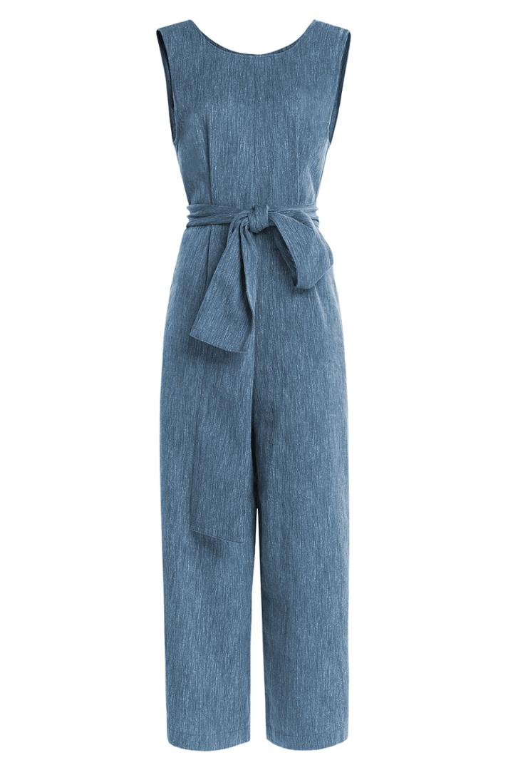 Isa Arfen Isa Arfen Cotton-linen Belted Jumpsuit - Blue