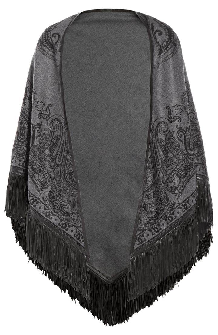 Etro Printed Cashmere Scarf With Leather Fringe