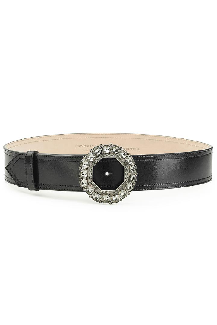 Alexander Mcqueen Alexander Mcqueen Leather Belt With Jewel Embellished Buckle - Black