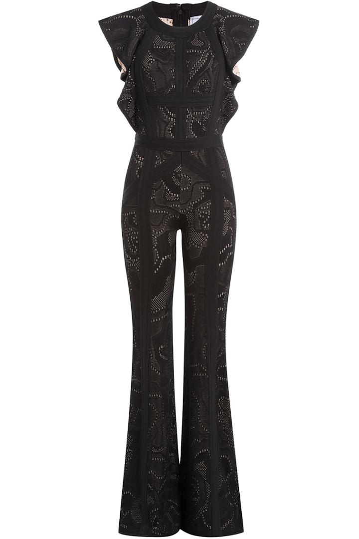 Hervé Léger Hervé Léger Wide Leg Jumpsuit With Ruffles - Black