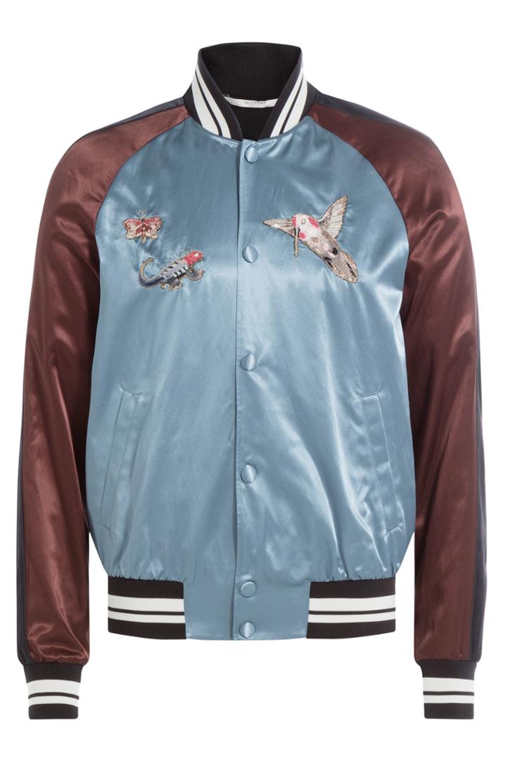 Valentino Valentino Satin Bomber Jacket With Embroidery