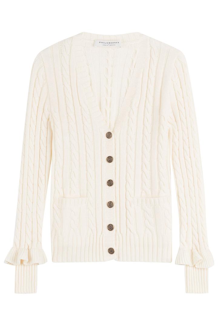Philosophy Di Lorenzo Serafini Philosophy Di Lorenzo Serafini Wool Cable Knit Cardigan With Ruffled Cuffs