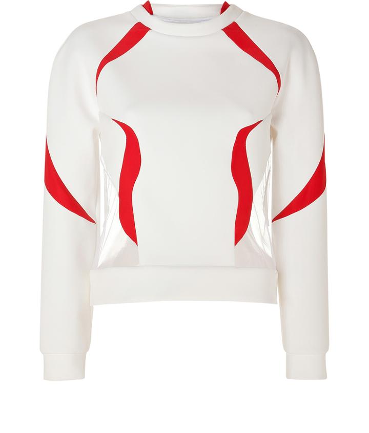 Prabal Gurung Neoprene Sweatshirt With Tulle Inserts In White/vermilion