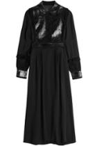 Valentino Valentino Silk, Snakeskin And Suede Dress - Black