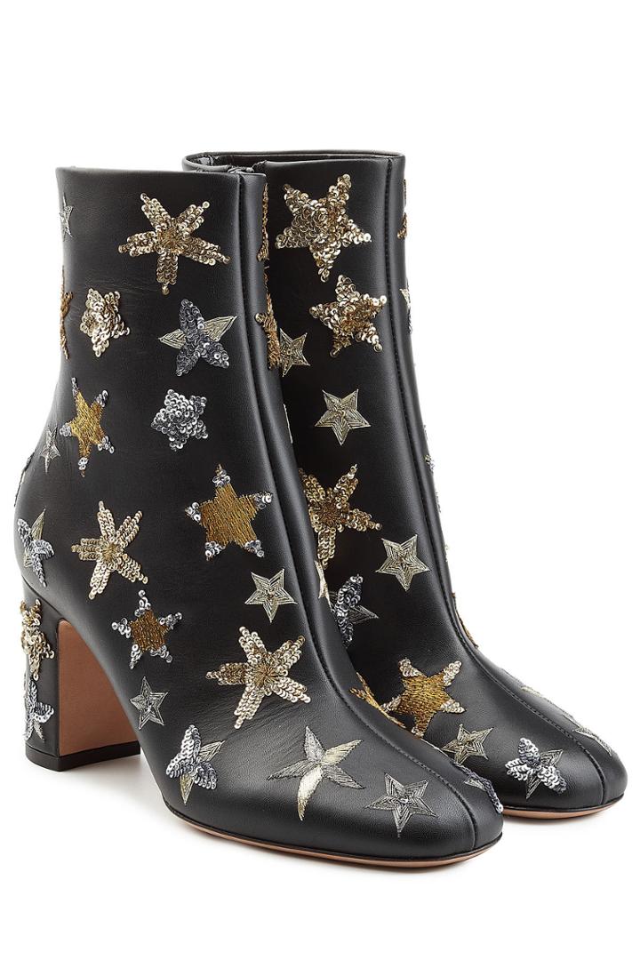 Valentino Valentino Leather Ankle Boots With Embroidery