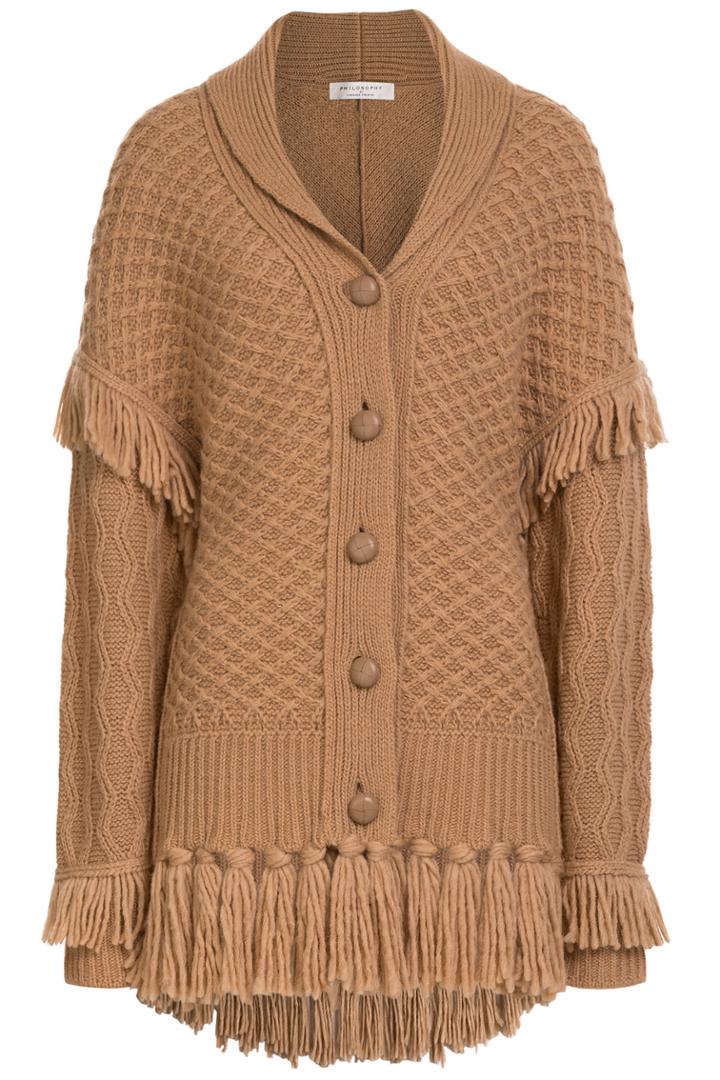 Philosophy Di Lorenzo Serafini Philosophy Di Lorenzo Serafini Knit Cardigan With Fringe - Camel