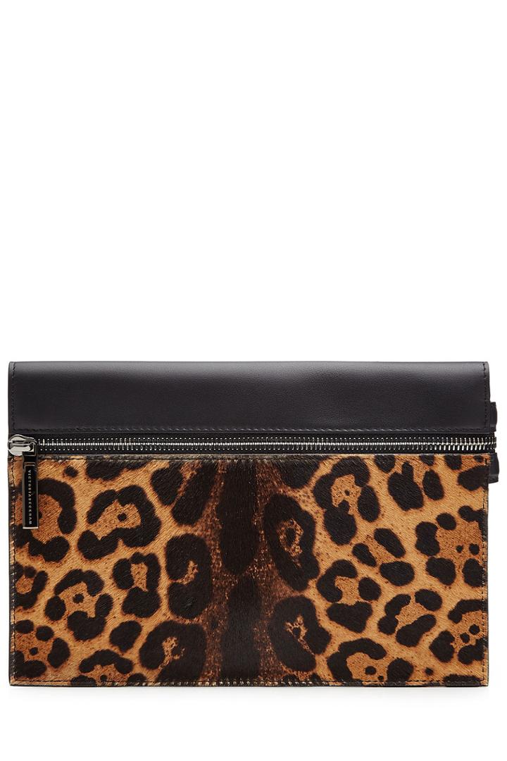 Victoria Beckham Victoria Beckham Small Zip Leather Clutch With Printed Calf Hair - Multicolor