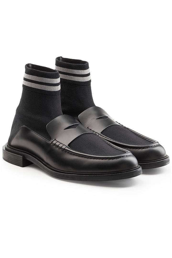 Fendi Fendi Leather Loafers With Fabric Shaft