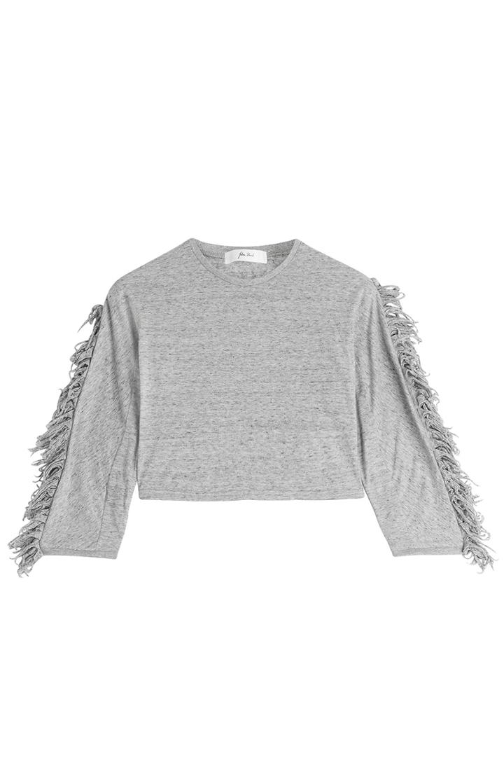 Julien David Cropped Cotton Top With Fringe