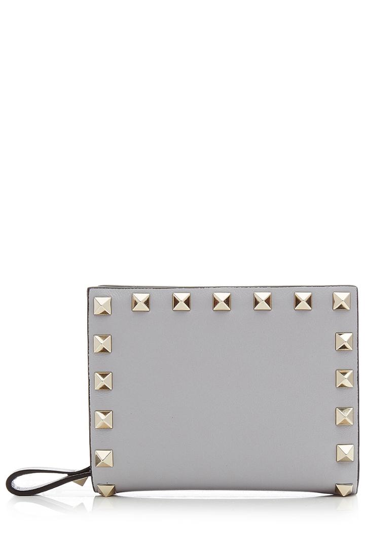Valentino Valentino Rockstud Leather Flap French Wallet - Grey