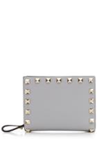 Valentino Valentino Rockstud Leather Flap French Wallet - Grey
