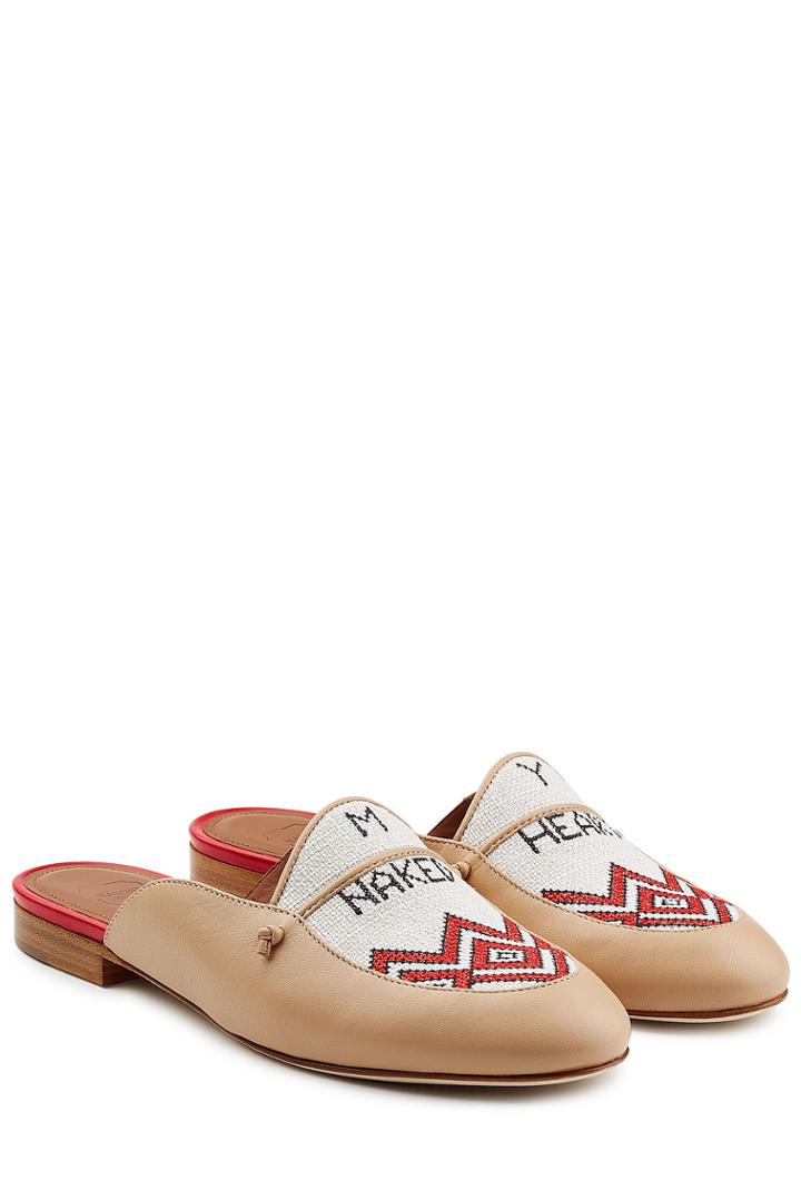 Malone Souliers X Natalia Vodianova Malone Souliers X Natalia Vodianova Leather Slippers With Linen Stitching
