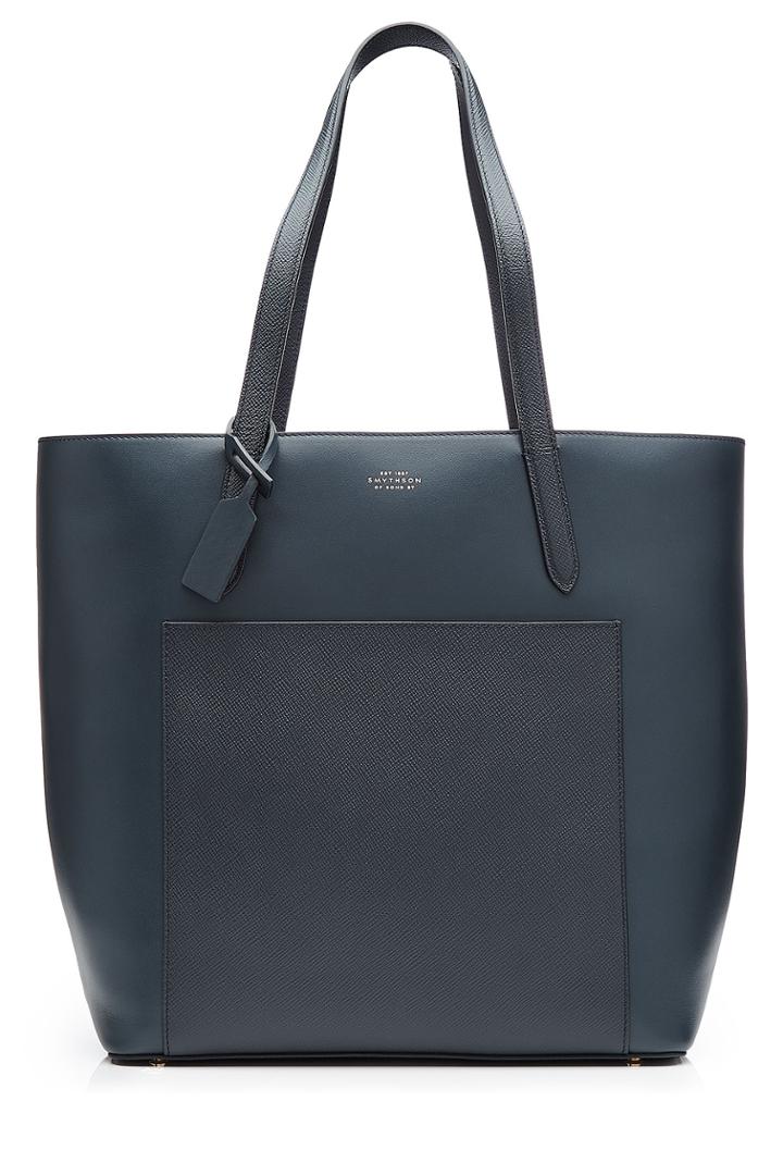 Smythson Smythson Leather North South Tote - Blue