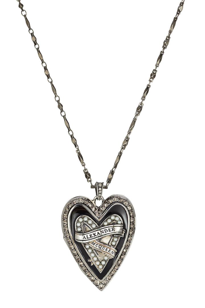 Alexander Mcqueen Alexander Mcqueen Heart Embellished Locket Necklace