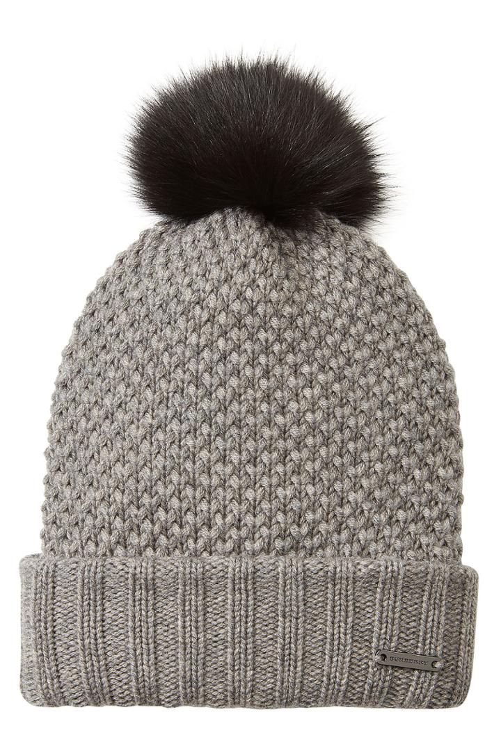 Burberry Shoes & Accessories Burberry Shoes & Accessories Wool-cashmere Hat With Fox Fur Pompom - Grey