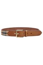 Burberry Shoes & Accessories Burberry Shoes & Accessories Check Print Belt With Leather - Camel