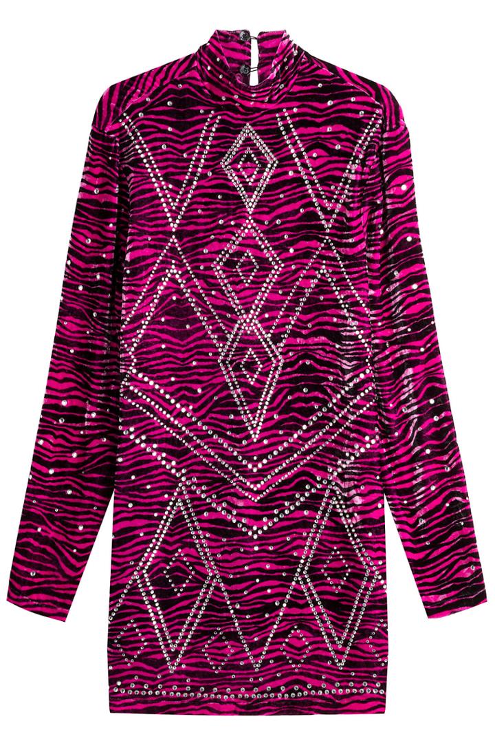 Just Cavalli Just Cavalli Embellished Animal Print Velvet Dress - Magenta