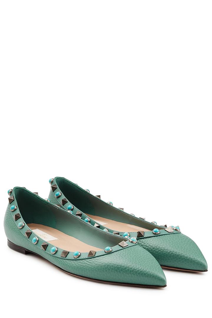 Valentino Valentino Leather Rockstud Ballerinas - Blue