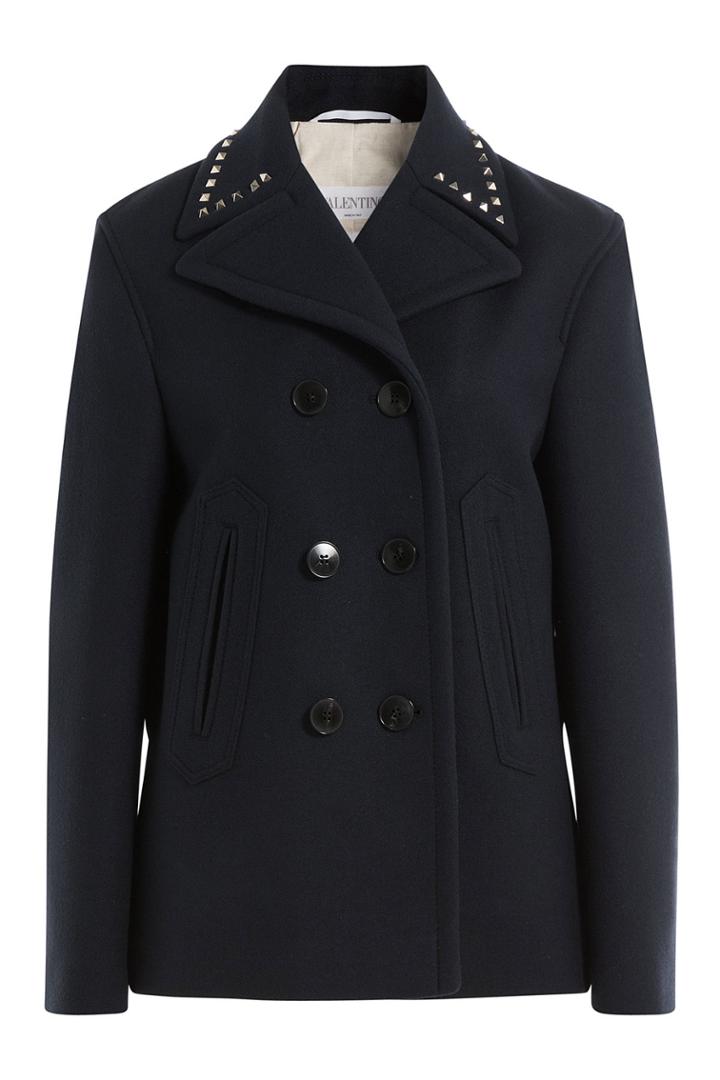 Valentino Valentino Virgin Wool Coat With Rockstuds - Blue