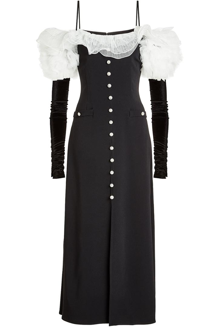 Alessandra Rich Alessandra Rich Off-shoulder Dress With Velvet Gloves