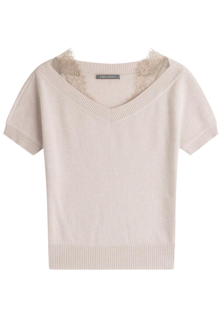 Alberta Ferretti Alberta Ferretti Lace-trimmed Wool Top With Cashmere - Beige