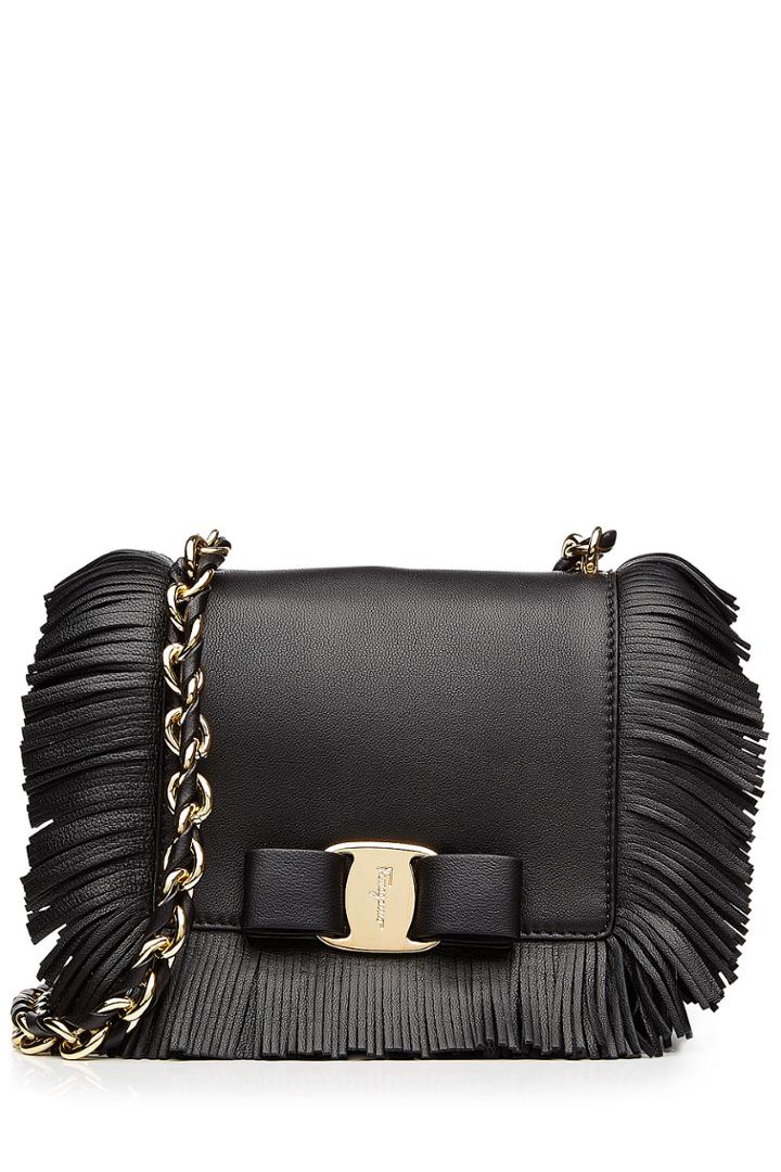Salvatore Ferragamo Salvatore Ferragamo Fringed Ginny Mini Leather Shoulder Bag - Black