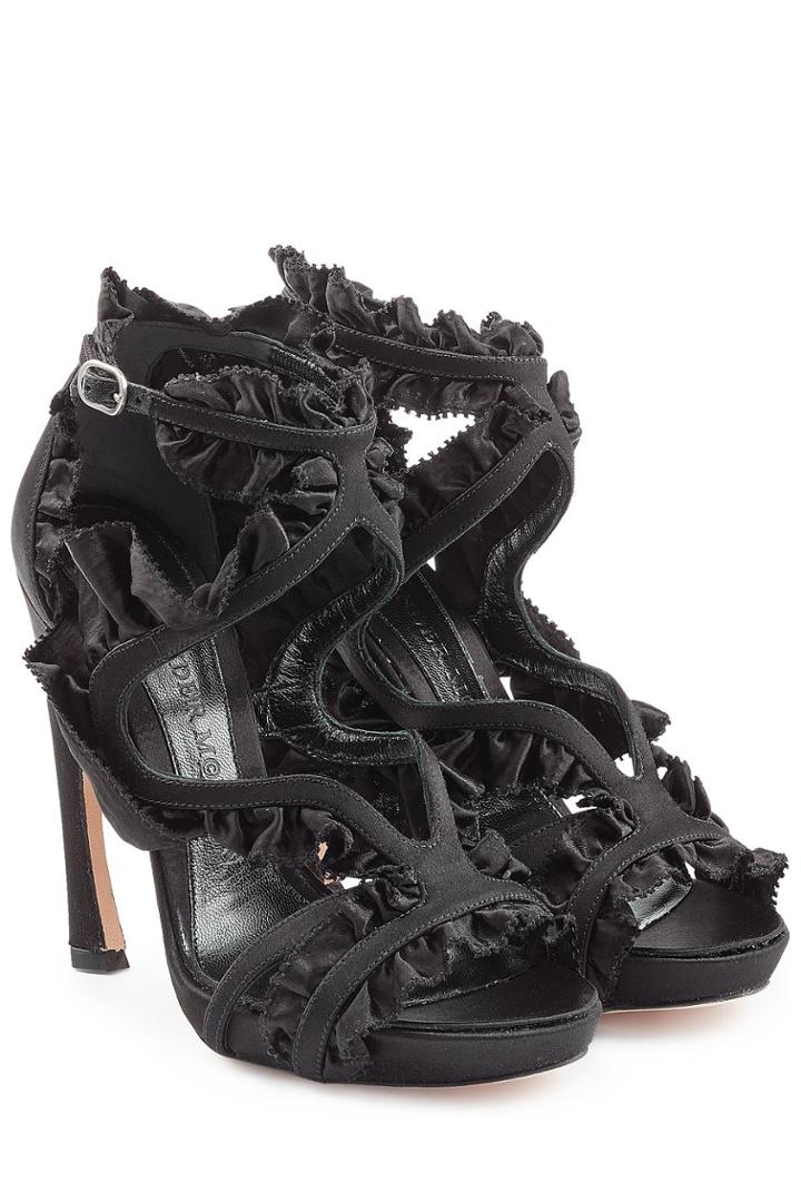 Alexander Mcqueen Alexander Mcqueen Satin Platform Sandals With Ruffle Trim