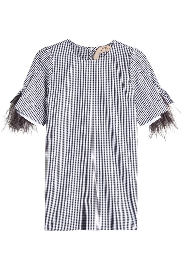 N 21 N&deg;21 Plaid Cotton Blouse With Ostrich Feathers