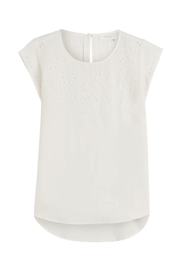 Veronica Beard Veronica Beard Embroidered Silk Top - White