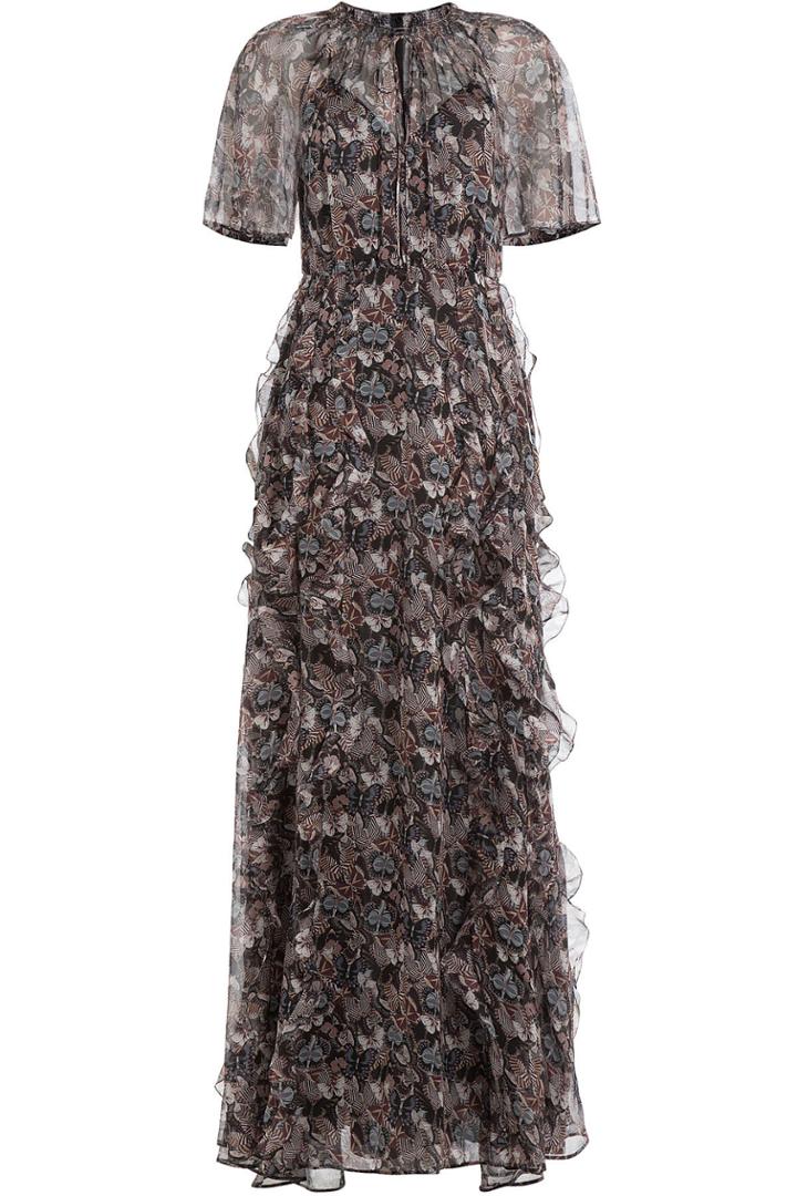 Valentino Valentino Japanese Butterfly Silk Chiffon Maxi Dress - Multicolored
