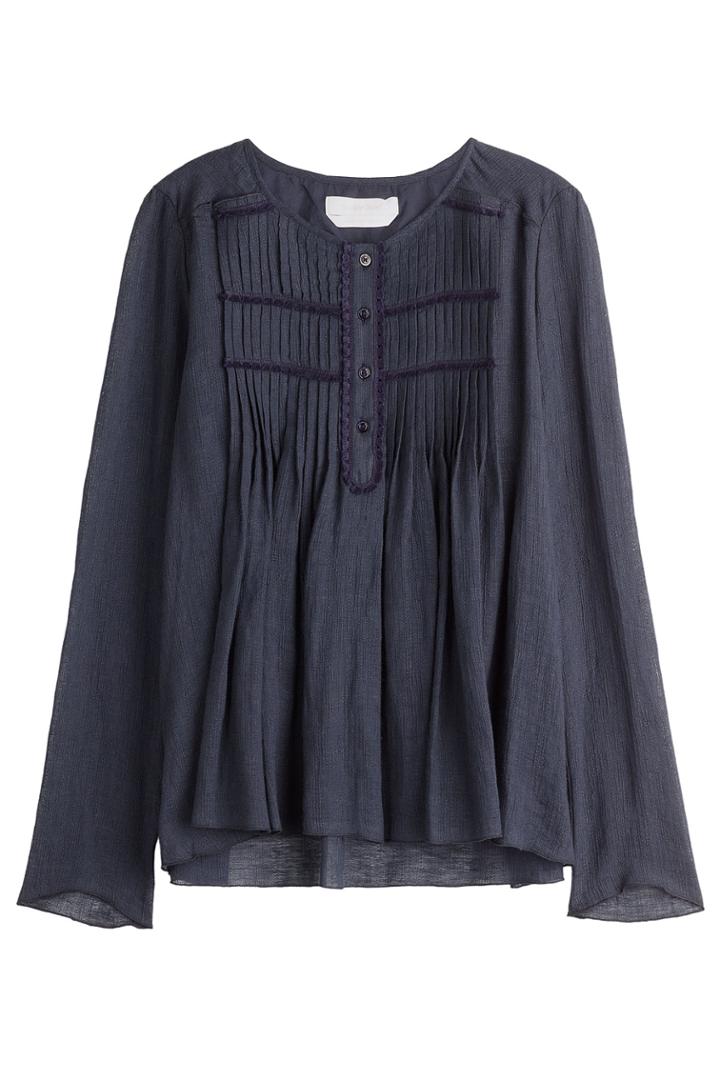 See By Chloé See By Chloé Cotton Peasant Top With Pleating - Blue