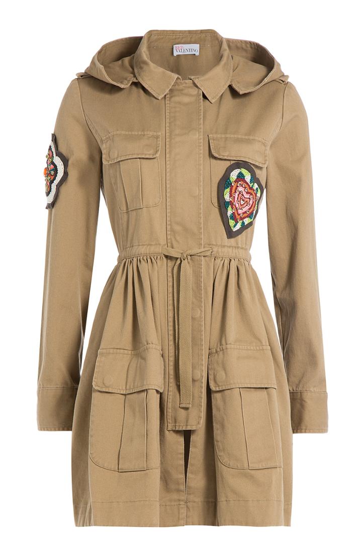 Red Valentino Cotton Parka With Beaded Appliques