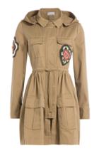 Red Valentino Cotton Parka With Beaded Appliques