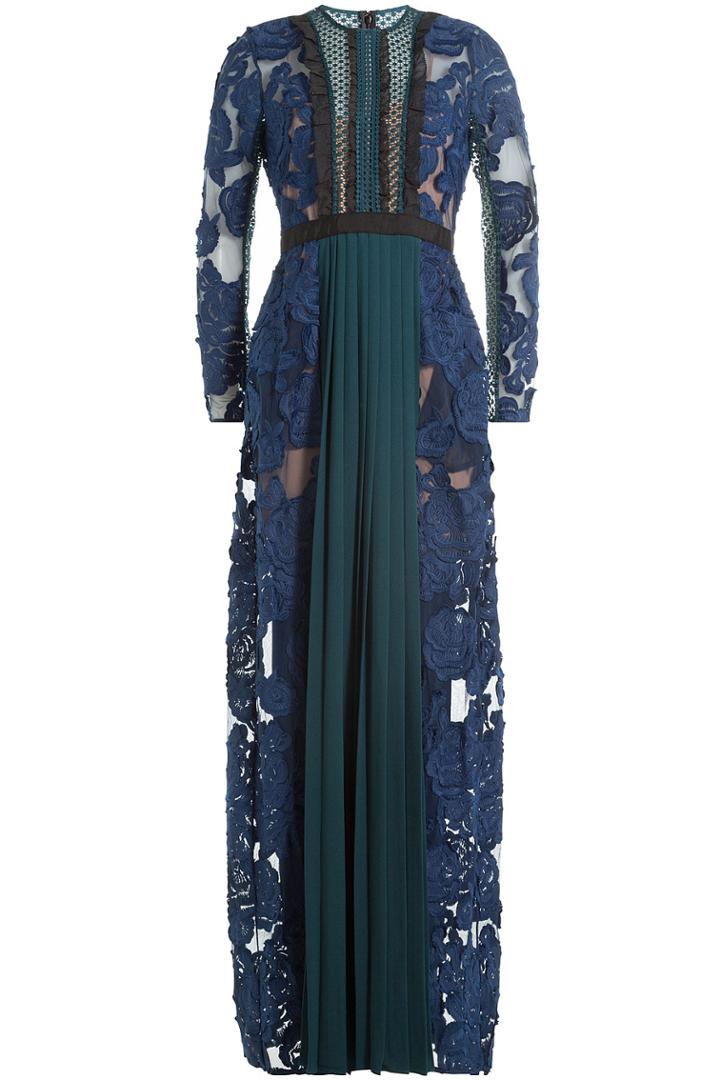 Self-portrait Self-portrait Embroidered Lace Maxi Dress - Blue