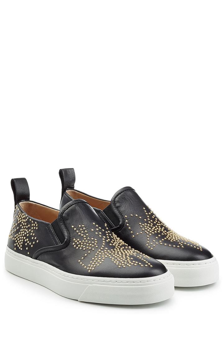 Chloé Chloé Embellished Leather Slip-on Sneakers - Black