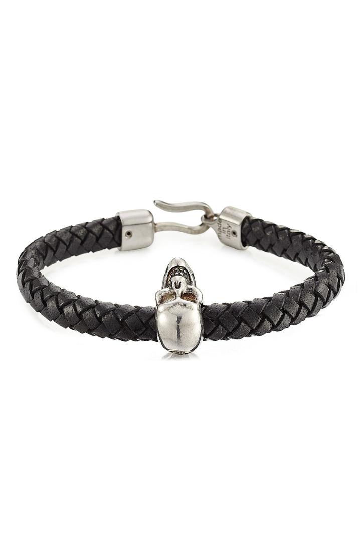 Alexander Mcqueen Alexander Mcqueen Woven Leather Bracelet With Skull Charm
