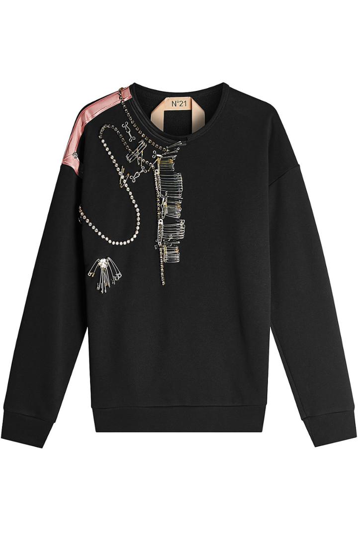 N 21 N&deg;21 Embellished Cotton Sweat Top