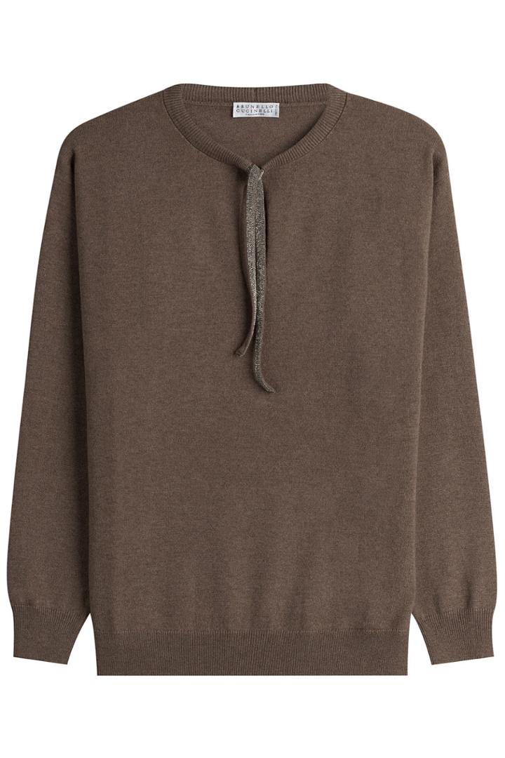 Brunello Cucinelli Brunello Cucinelli Cashmere Pullover With Embellished Tie Neckline - Brown