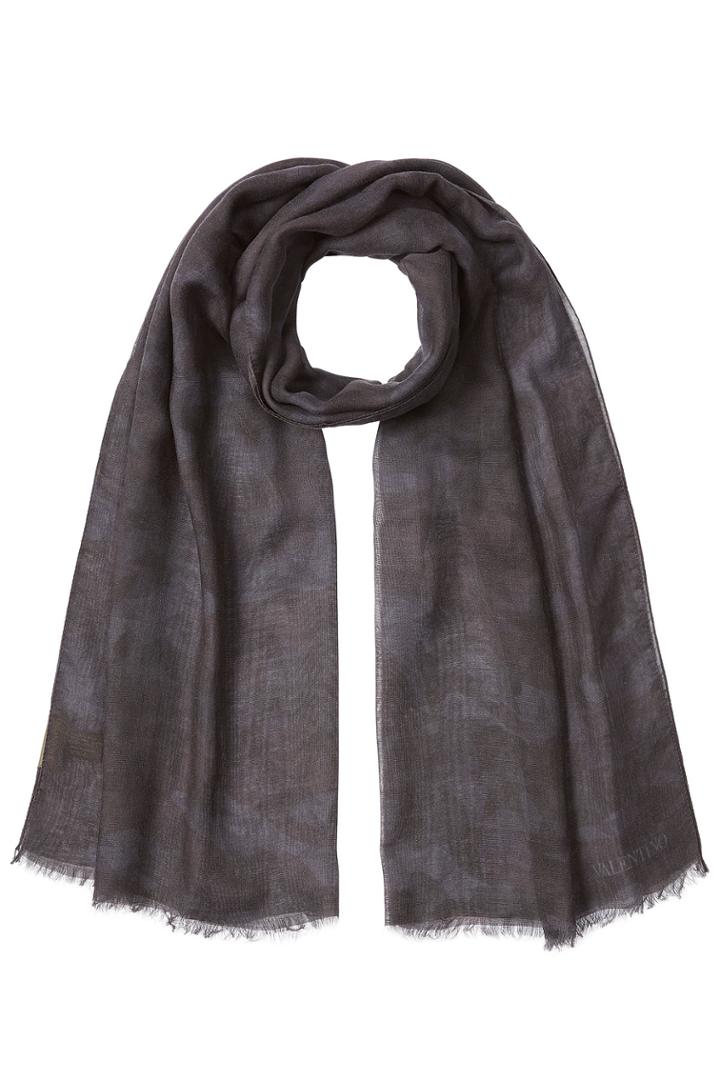 Valentino Valentino Printed Scarf With Cashmere And Silk - Blue