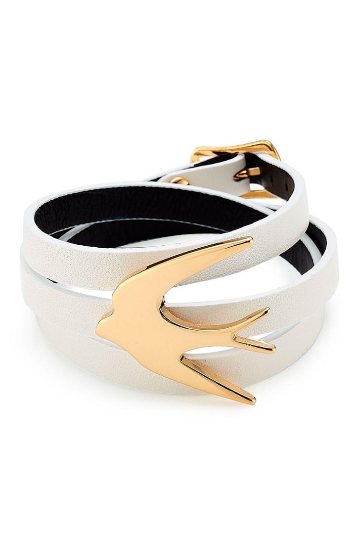 Mcq Alexander Mcqueen Mcq Alexander Mcqueen Leather Bracelet With Swallow Motif - White