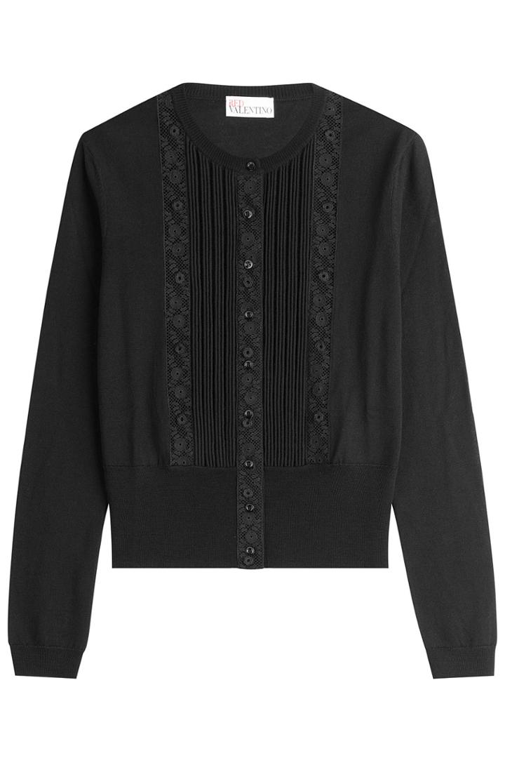 Red Valentino Red Valentino Wool Cardigan With Lace Paneling - Black