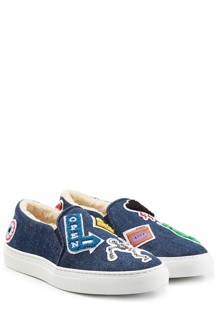 Joshua Sanders Joshua Sanders Denim Slip On Sneakers With Patches - Blue